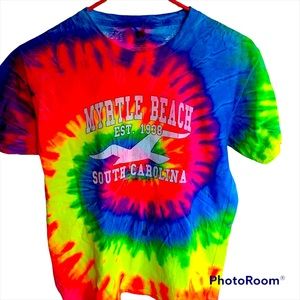 Tie Dye Myrtle Beach Tee. Bright Neon Colors Haines Heavyweight Youth Large